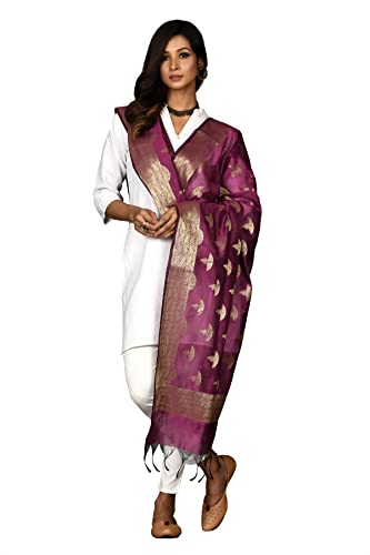 Cotton Banarasi Dupatta for Women, Shawl Scarf Wrap Chunni (Magenta)3