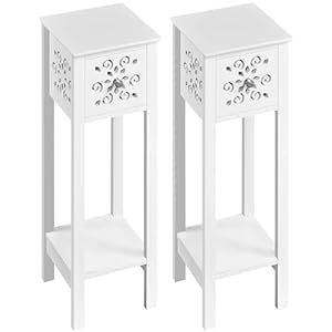 Yaheetech 2er Set Nachttisch Weiß Blumenmuster