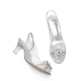 ZHILIUNIAN Womens Sparkly Clear Slingback Summer Sandals,Ladies Low Heel Trendy Dressy Casual Rhinestones Sexy Short Heel Glitter Evening Party Bridal Wedding Shoe (8,Silver)