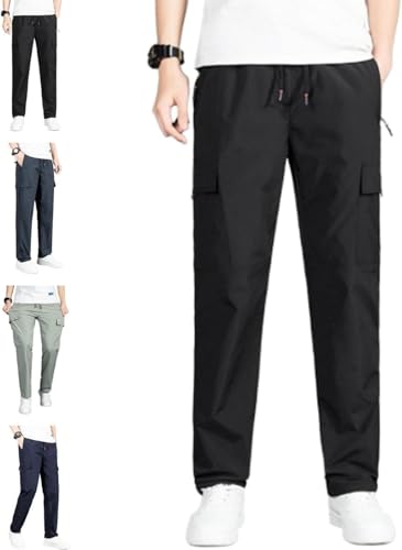 Flexrover Men's Multi-Pocket Stretch Comfort Outdoor Casual Pants, Risacharm Quick Dry Comforflex Fit Durable (Black,XX-Large)