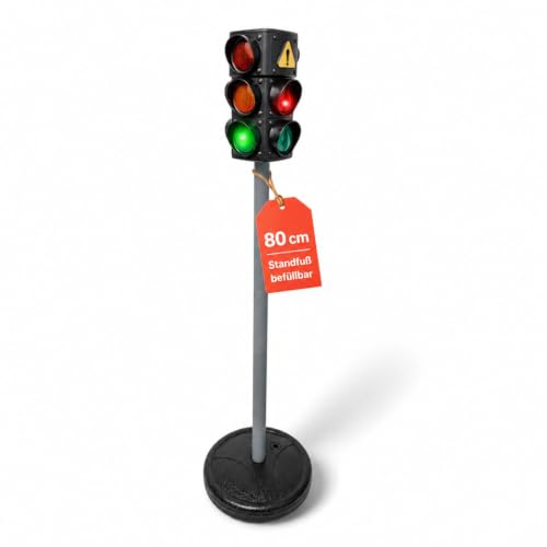 alldoro 60232 Verkehrsampel für Kinder 80 cm mit Licht & Sound Ampelspielzeug mit befüllbarem Standfuß & 2 Modi für drinnen & draußen
