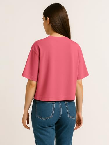 Image of HELLCAT Beige Printed Loose Fit Crew-Neck Crop T-Shirt for Women