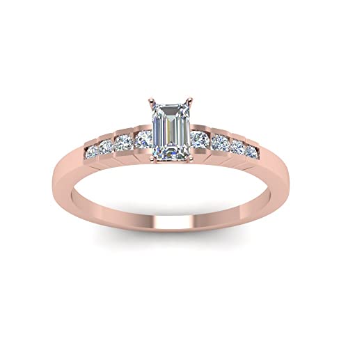 Image of 55Carat Choose Your Gemstone Diamond CZ Graduated Accent Ring Rose Gold Plated Emerald Shape Petite Engagement Rings Everyday Jewelry Wedding Jewelry Handmade Gifts for Wife US Size 4 to 12