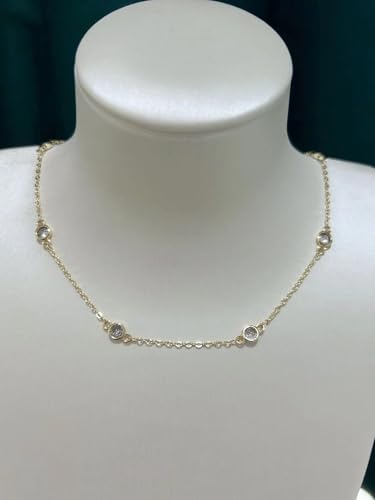 AVELI Large 5mm Lab Created Diamond By the Yard Station Necklace in Bezel Set Round Brilliant Cut Stones - Hypoallergenic Chain Jewelry with Timeless Diamond-Like Pendant4