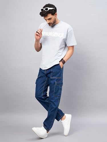 Image of STUDIO NEXX Men's Loose Fit Cargo Jeans | Non Stretchable | Cargo Denim for Men | Loose fit Cargos | Utility Pockets