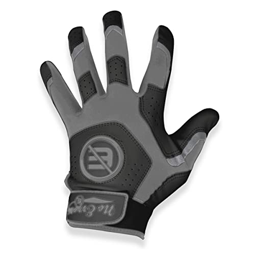 No Errors Youth & Adult Prospect Batting Glove with Wrist Wrap - Baseball + Softball Gloves for Unisex(Black - Grey,2XL)