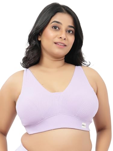 ZELENA Fixed Padded Maternity & Nursing Bra for Women | Cotton Ribbed Mom Bra with Modal Lining | Wirefree Full Coverage Bra with Pull-Aside Feeding Access - Lavender