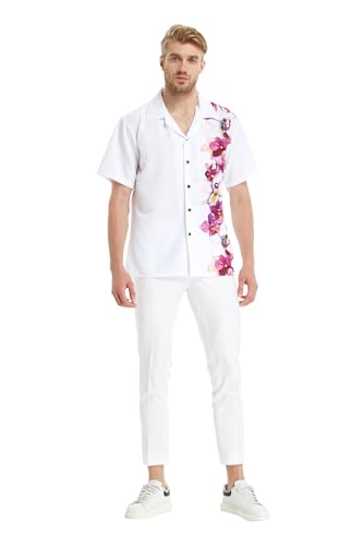 Image of Hawaii Hangover Family Matching Hawaiian Clothes, Watercolor Orchid White | Family matching Hawaiian outfits, Watercolor Orchid White, quick dry stretch fabric, machine washable, tropical floral print