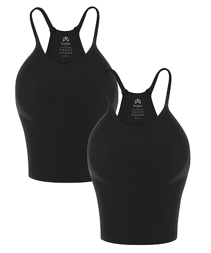 Image of Sunzel Ribbed Crop Tank Top for Women Seamless Racerback Camisole | Buttery Soft Nylon Spandex, Opaque No See Through, Stays in Place, Unpadded, Slim Fit, No Shrink, Yoga Workout Gym Casual