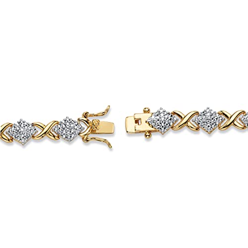 PalmBeach Yellow Gold-plated Genuine Diamond Accent X and O Tennis Bracelet (8mm), Box Clasp, 7.5 inches2