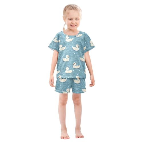 ALAZA Duck Blue Wave Pajamas Set Short Sleeve Cotton Sleepwear Summer Pjs 2 Piece 5-14Y3