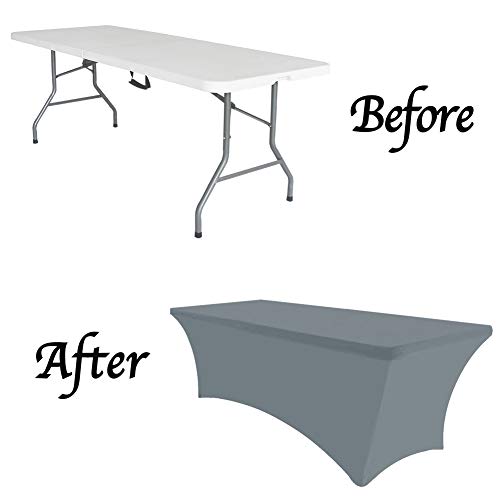 Eurmax Usa Rectangular Fitted Spandex Table Covers 5Ft Tablecloth Wedding Event Patio Table Decorations Stretch Table Cover For 5Ft Folding Table (Silver Gray) #TOP2