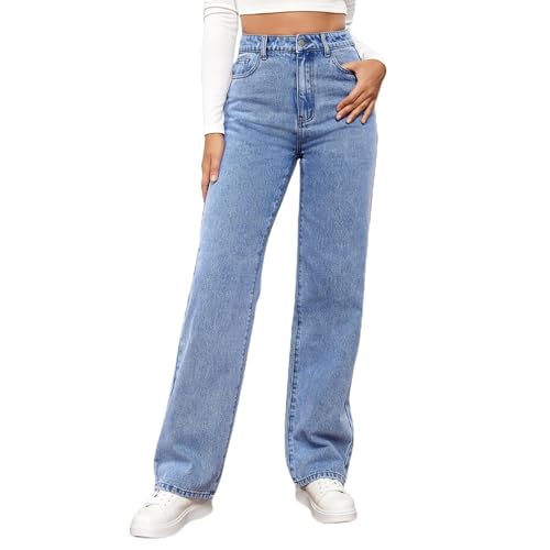 Baggy Jeans Damen High Waist: Jeans Damen Weites Bein Blue Breite Hose...