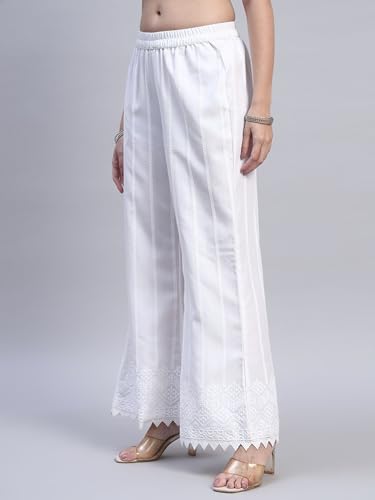 Image of SHOPPING QUEEN Women's Cotton Embroidered Chikankari Palazzo