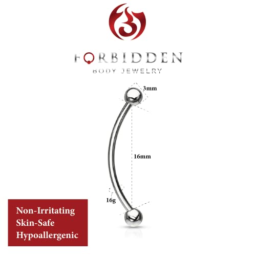 Forbidden Body Jewelry Snake Eyes Piercing Jewelry Tongue, Conch, Belly Button or Eyebrow Rings for Women & Men - 16g Curved Barbell 3mm Solid Ball Ends Surgical Steel Piercing Silver (1 Pc - 5/8")2