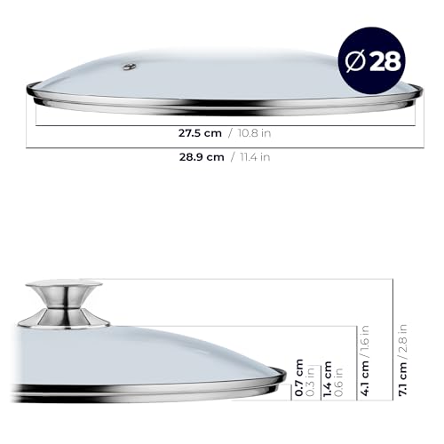 KADAX Glasdeckel, Topfdeckel Ø28 cm mit Silbergriff, hitzebeständig, mit Dampfloch, Universaldeckel für Töpfe & Pfannen, klare Sicht… – Ansicht 2