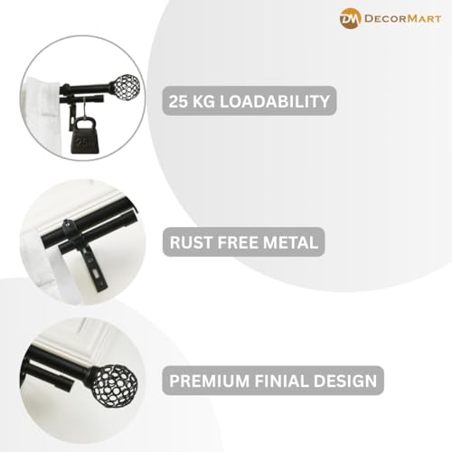 Image of 48 inch-88 inch Adjustable Double Curtain Rod For Door & Windows With Brackets Set Curtains Hanging Extendable Iron Metal Pipe Holder With Mughal Metal Finial (Black, 0.75 inch Diameter)