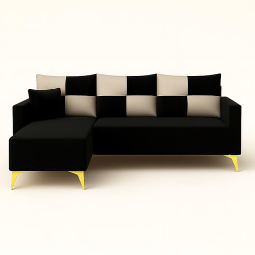 Image of CASASTYLE Brogan 4 Seater Fabric LHS L Shape Sofa Set (Black) in Premium Velvet Finish | Durable Comfort | Ideal for Living Room
