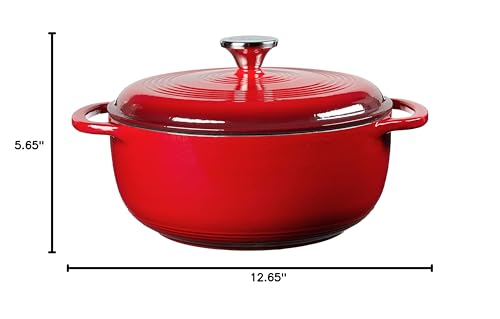 Image of Lodge Essential Enamel Cast Iron Dutch Oven with Lid - 4.5 Quart - Oven-Safe Enamel Cookware up to 500 F - Heat-Retaining Braising & Roasting Pot - Non-Toxic Cookware - Island Spice Red