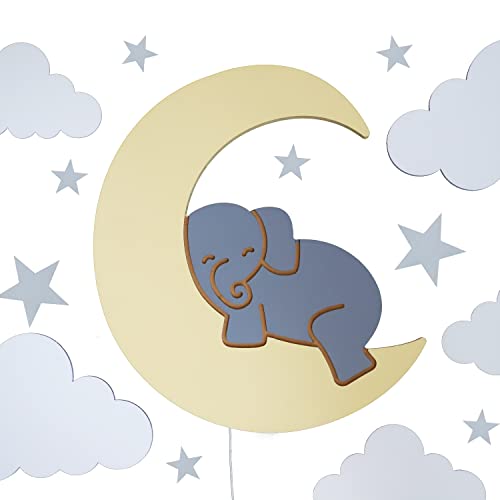 Image of Goods by Hos Elephant Night Light – Elephant LED Night Lamp for Nursery – Cute Sleeping Elephant LED Wall Light for Kids Bedroom – Floating Wall Night Light for Nursery Elephant Decor