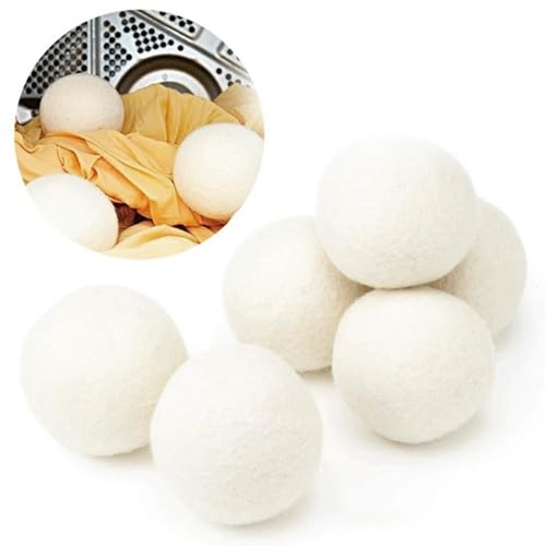 Laundry Wool Dryer Balls, 6 Pack Natural Fabric Softener, Reusable Laundry Balls for Dryer, Reduces Clothing Wrinkles and Saves Drying Time for Washing Machine Accessories