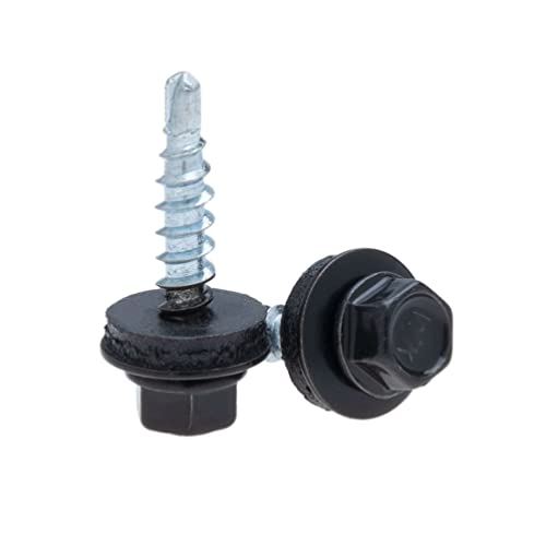 4.8 mm x 25 mm Roofing Screws, Hex Head Self-Drilling Multi-Color (RAL 9005 Jet Black) Roof Screws with EPDM Sealed Washer - Image 2