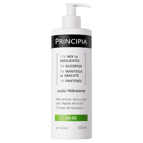 PRINCIPIA, Loção Hidratante Corporal 11% Mix de Emolientes + 5% Glicerina + 1% Manteiga de Abacate + 1% Pantenol Skincare LH-02 com 500ml