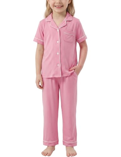 Image of Bamboo Viscose Girls' Sleepwear Short Sleeve Button Down 2-Piece Girls' Pajama Sets
