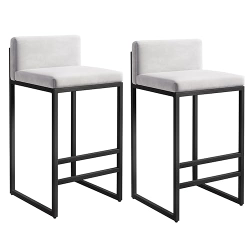 Taburetes de bar tapizados para encimera de cocina, diseño cuadrado moderno con estilo granja, asiento cómodo para isla de cocina en el hogar y rincón de desayuno
