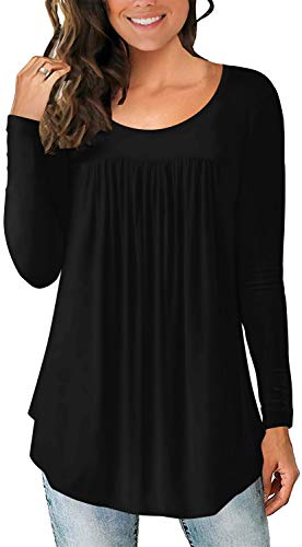 LONGYUAN Women s Long Sleeve Flare Tunic Comfort Blouse Loose Fitting Tops Casual Cute Tshirt Black X-Large
