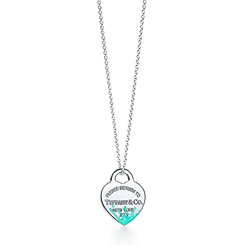 Return to TlFFANY&Co.Tiffany Necklaces for women,925 Sterling Silver Heart Tag Pendant Necklace,On an 20" Chain(with box and pouching packing) (splash blue01)