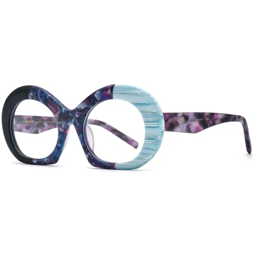 Image of HEPIDEM Multicolor Acetate Glasses Frame Women,Oversize Round Optical Eyeglasses 9345