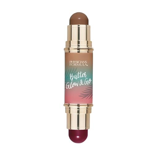 Physicians Formula Butter Glow & Go Multiuse Stick, Maquillaje en Barra Multiusos con Doble Extremo, Mejillas, Ojos y Labios, Tonos Complementarios para Bronceado, Contorno y Colorete, Beach Bum Plum