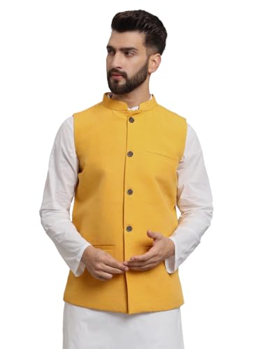 Image of LATEST CHIKAN Men's Traditional Cotton Solid Nehru Jacket /Waistcoat