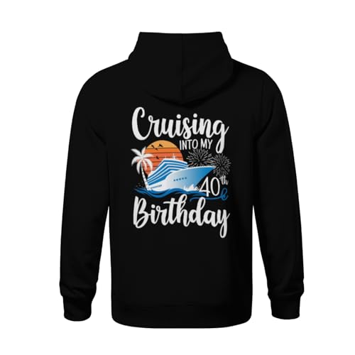 Kids Vintage Cruising Into My 40th Birthday Retro Boys Girls Lightweight Kangaroo Pocket Fleece Hoodies3