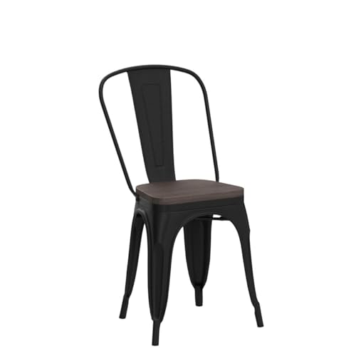 Image of Furmax Metal Dining Chairs with Wood Seat, Indoor-Outdoor Use Stackable Chic Dining Bistro Cafe Side Metal Chairs Set of 4(Black)