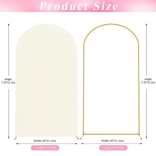 Wokceer 7.2 FT Wedding Arch Backdrop Stand and Arch Cover Metal Arch Stand with Arch Stand Cover for Birthday Party Wedding Ceremony Bridal Baby Shower Event Decor