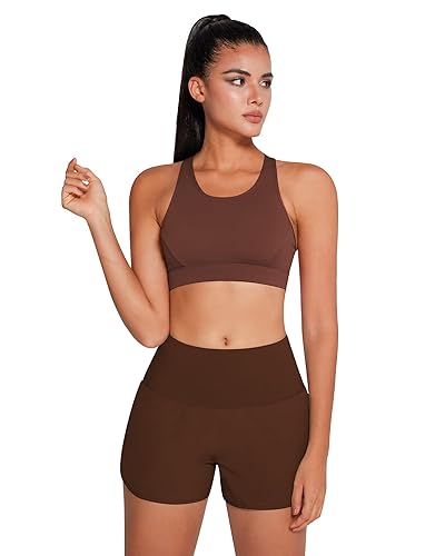 Image of QUEENIEKE BareFlow Women's Sports Bras with Phone Pocket Medium Impact Padded Racerback Workout Gym Crop Top Running Yoga Bra
