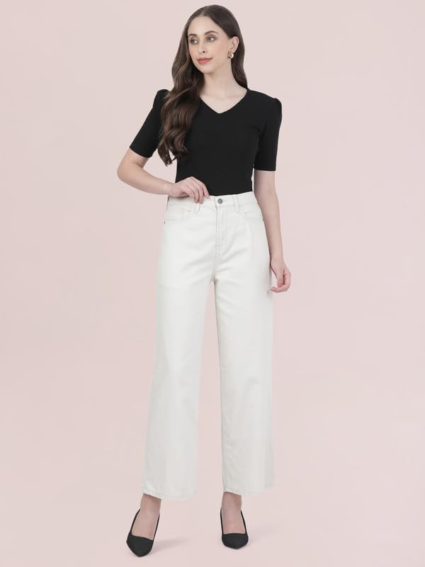 Image of GO COLORS Soft Cotton-Tencel Blend Twill Wide Pants Full Length for Women| Breathable, High Rise