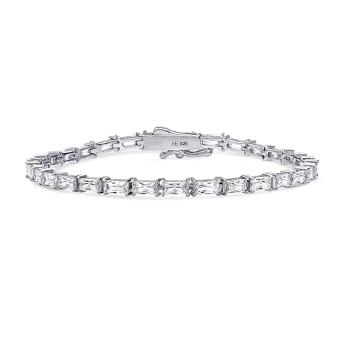 BERRICLE Sterling Silver Baguette Cut Cubic Zirconia CZ Statement Tennis Bracelet for Women, Rhodium Plated