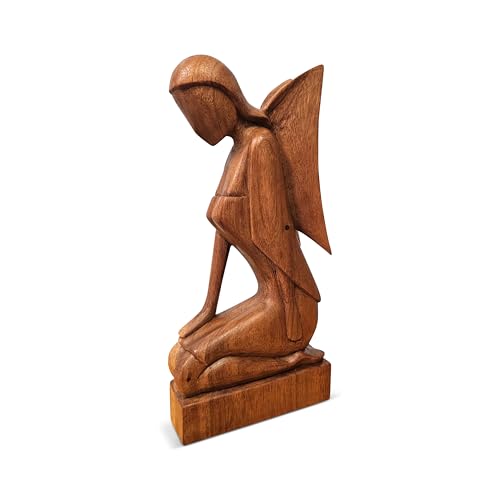 Estatua de Ángel Arrodillado de Madera Hecha a Mano Abstracta 12 pulg miniatura 3