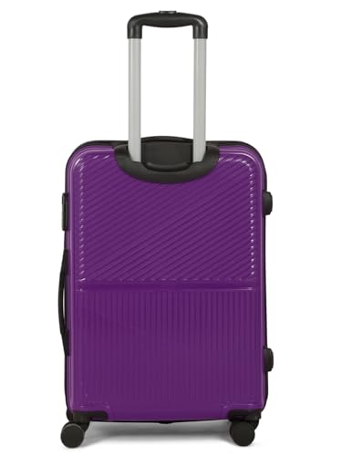 Image of Teakwood Meduim Size 8 Wheels Trolley Bag, Hard Cabin with Zipper Closure, Adjustable Push Button & Cross Side Strap, Number Lock System 360 Degree (Medium, Purple)