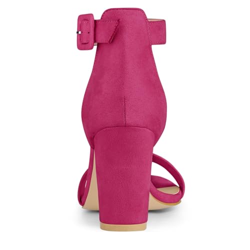 Image of Allegra K Women's Open Toe Chunky High Heel Buckle Ankle Strap Sandals | 3 3 /8 inches Heels with Faux Suede, Comfortable Block Heels Sandal for Women, Summer Dressy Shoes