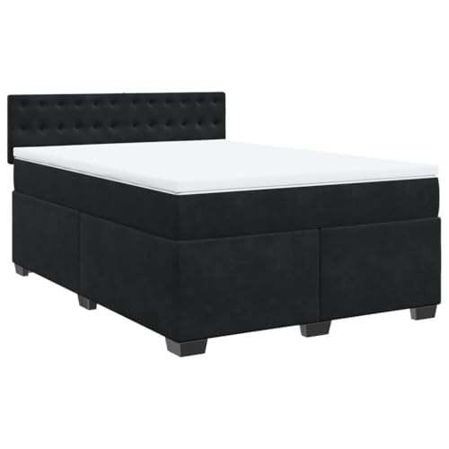 vidaXL Boxspringbett, Polsterbett Bett mit Matratze Matratzenauflage, Bettgestell mit Kopfteil Lattenrost, Doppelbett für Schlafzimmer, Schwarz 140x200cm Samt
