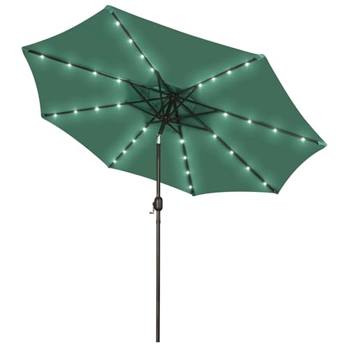 Image of Blissun 9 ft Solar Umbrella, Patio Umbrella with 32 LED Lights, Outdoor Table Market Umbrella for Garden, Deck, Backyard (Seaglass)