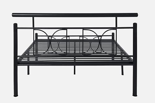Image of Mexo Metal Queen Size Bed Without Storage | Wrought Iron Double Bed with Headboard & Footboard | Sturdy Powder Coated Platform Bed Queen Size Cot for BedroomLivingRoom Black (75x60)