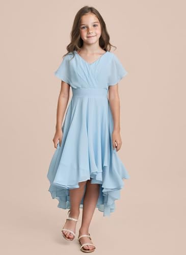 MCieloLuna Summer Chiffon Flower Girl Dress Flowing Ruffle Sleeve Junior Bridesmaids Dresses High-Low Formal Party Gown4