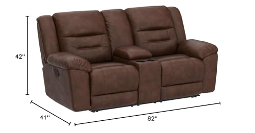 Image of Signature Design by Ashley Stoneland Faux Leather Power Double Reclining Loveseat with Center Console, Dark Brown