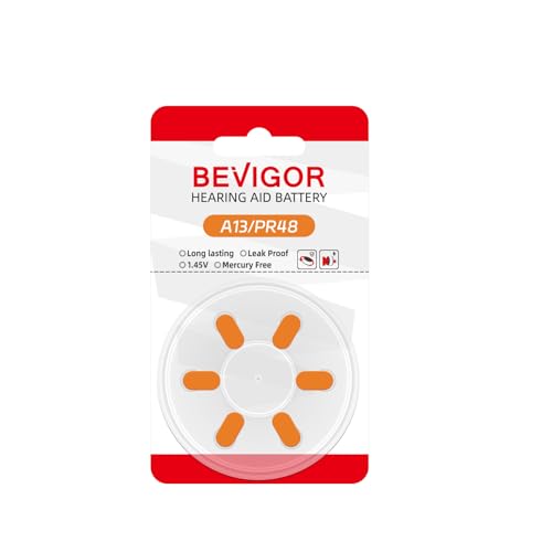 BEVIGOR Hearing Aid Batteries Size 13, Mercury Free, Zinc Air