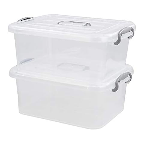 Minekkyes 2 Packs Plastic Storage Box, Clear Latching Storage Bin with Lids/Handles, 8 L Cover